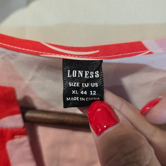 LONESS Women Red Pink Floral Tiered Ruffle Sleeve V Neck Midi Dress XL - Picture 3 of 6